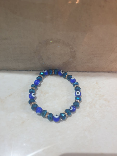 Azure and Blue Evil Eye Beaded Bracelet