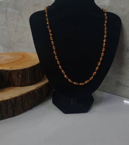 Very Small Gold Capped Rudraksha Prayer Mala Beads 5mm