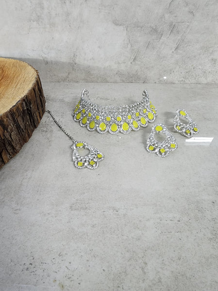 Yellow Choker Jewellery Set - Style 2